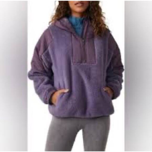 Free People FP Movement Jacket Lg Purple Fleece Sherpa Lead The Pack Sweater Ski